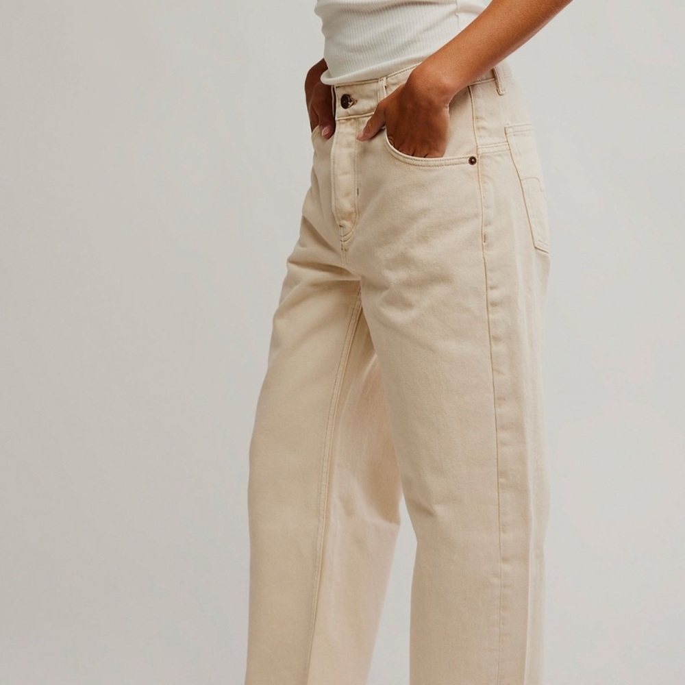 Free People We the Free Deep Trance Dropped Boyfriend Jean Casual Khaki NWOT 24 - Picture 3 of 6